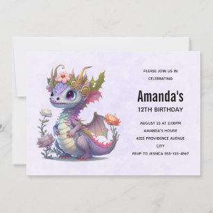 Invitación Cumpleaños del Dragón Hermoso con Corona Elegante