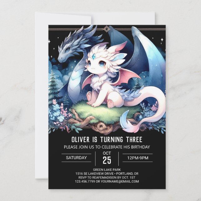 Invitación Cumpleaños del Dragón Infantil (Anverso)