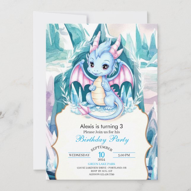 Invitación Cumpleaños del Dragón Infantil (Anverso)
