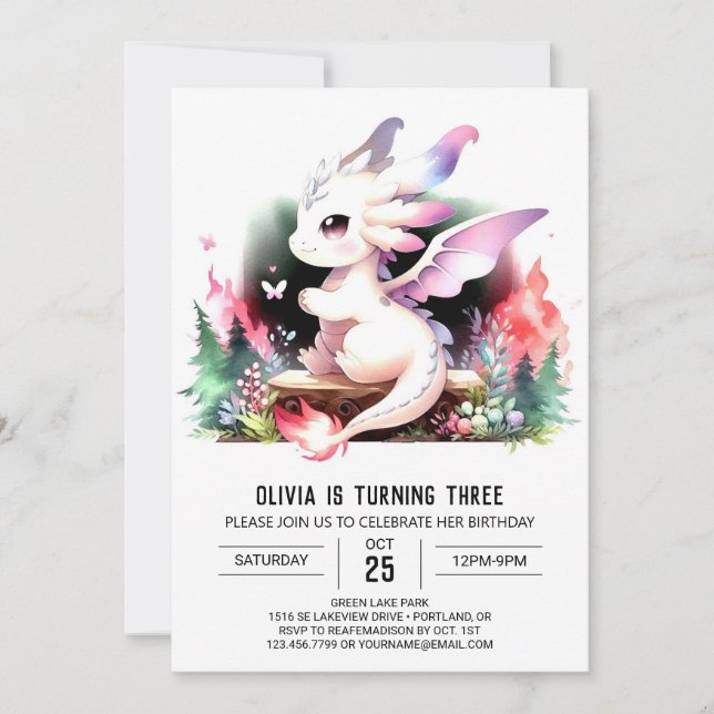 Invitación Cumpleaños del Dragón Majestuoso Digital (Anverso)