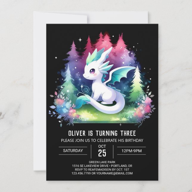 Invitación Cumpleaños del Dragón Minimalista personalizado (Anverso)