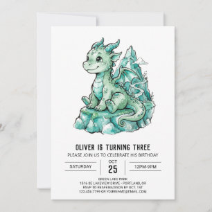 Invitación Cumpleaños del Dragón Verde Menta