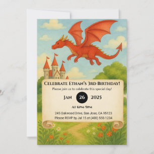 Invitación Cumpleaños del Dragón Volador Sobre Bosque Encanta
