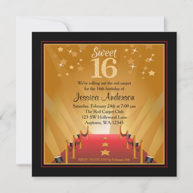 Invitación Cumpleaños del dulce 16 de la estrella de (Anverso)