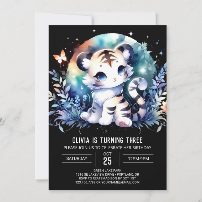 Invitación Cumpleaños del dulce Tigre minimalista (Anverso)