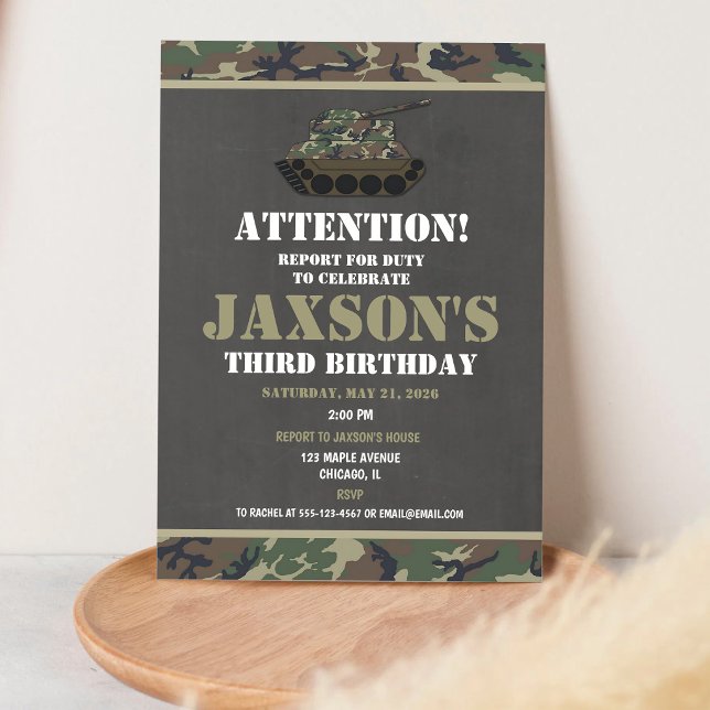 Invitación Cumpleaños del ejército de camuflaje (Subido por el creador)