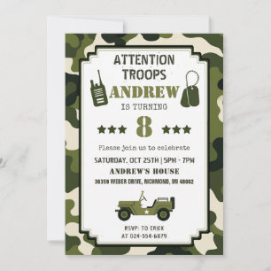Invitación Cumpleaños del Ejército de Camuflaje Personalizado