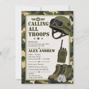 Invitación Cumpleaños del Ejército de Soldado Personal