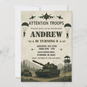 Invitación Cumpleaños del ejército de soldado personal
