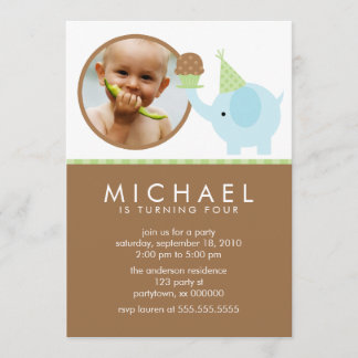 Invitación Cumpleaños del elefante azul y del pastel