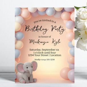 Invitación Cumpleaños del Elefante Bebé y Globos