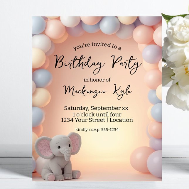Invitación Cumpleaños del Elefante Bebé y Globos (Subido por el creador)
