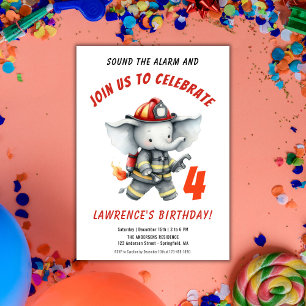 Invitación Cumpleaños del Elefante Bombero Rojo Fiesta