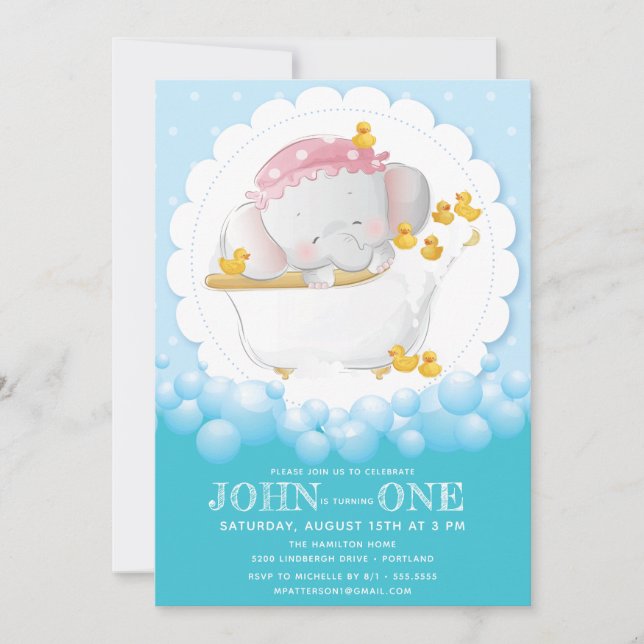 Invitación Cumpleaños del Elefante Cute (Anverso)