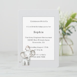Invitación Cumpleaños del elefante gris y el pájaro