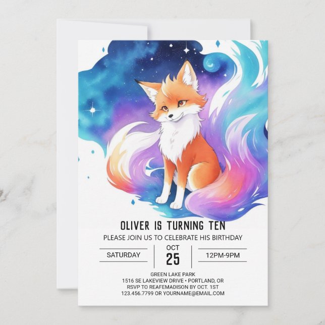 Invitación Cumpleaños del Encantamiento de la Fox Roja (Anverso)