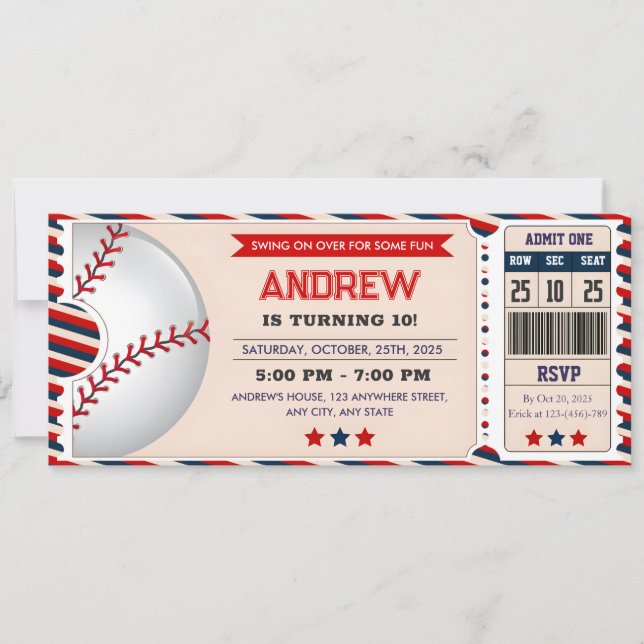 Invitación Cumpleaños del equipo de béisbol personal (Anverso)