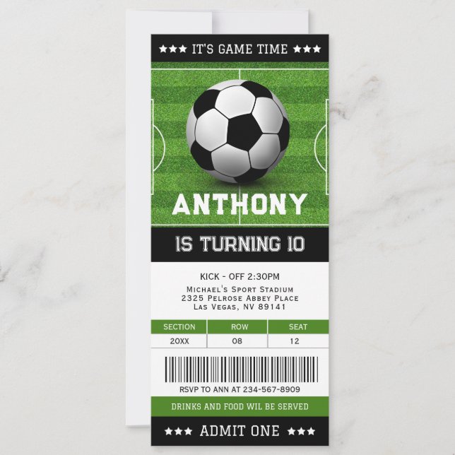 Invitación Cumpleaños del equipo de fútbol de Ticket de fútbo (Anverso)