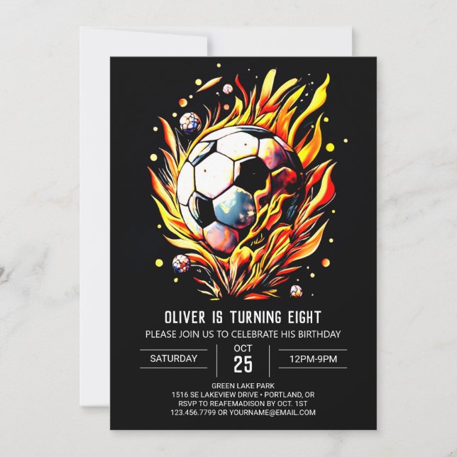 Invitación Cumpleaños del equipo de fútbol editable con gol e (Anverso)