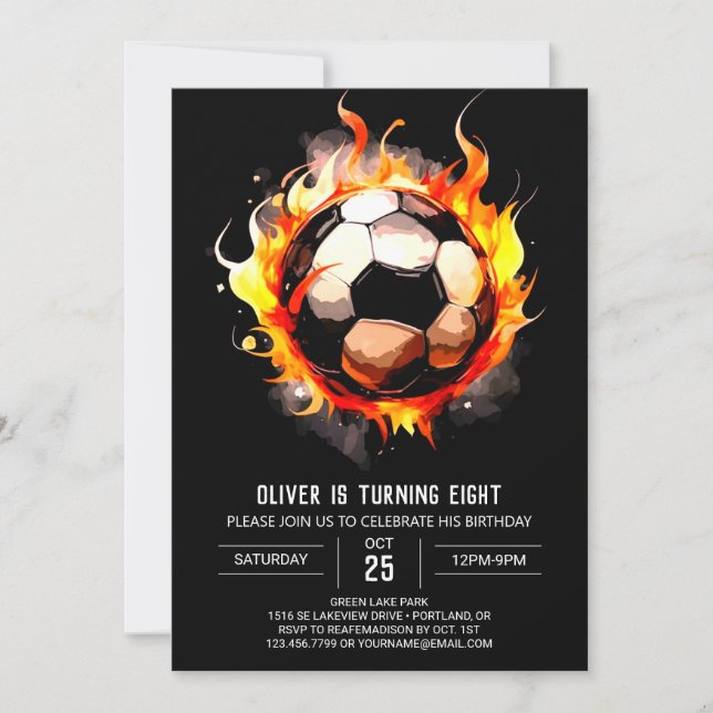 Invitación Cumpleaños del equipo de fútbol editable con gol e (Anverso)