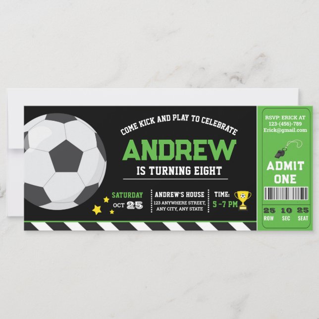 Invitación Cumpleaños del equipo de fútbol moderno verde pers (Anverso)