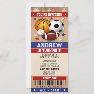 Invitación Cumpleaños del equipo deportivo de All Stars