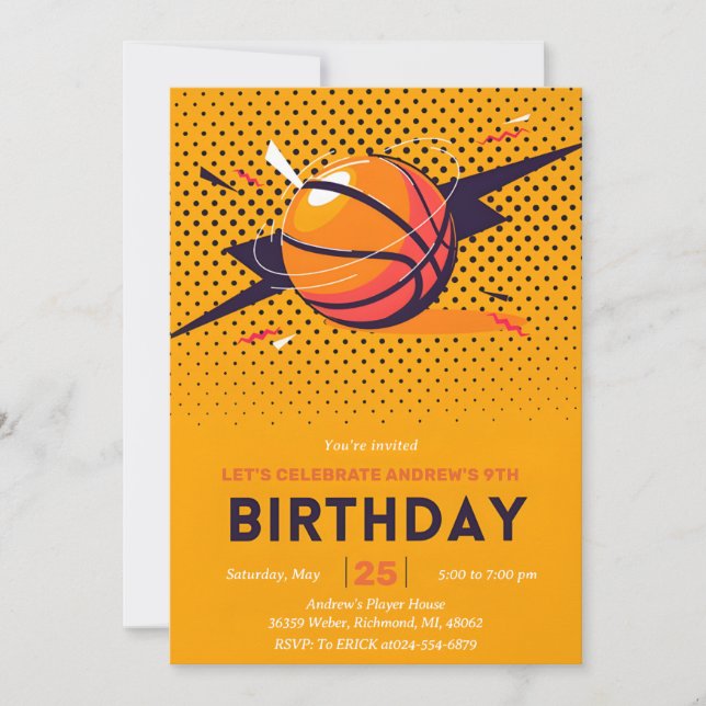 Invitación cumpleaños del equipo deportivo de baloncesto pers (Anverso)