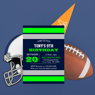 Invitación Cumpleaños del equipo Navy Blue Silver y Green Tea