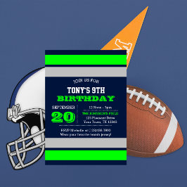 Invitación Cumpleaños del equipo Navy Blue Silver y Green Tea