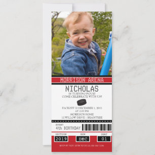 Invitación Cumpleaños del equipo Red and Black Hockey Ticket