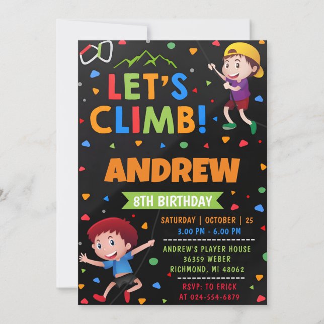 Invitación Cumpleaños del escalado de rock personal (Anverso)