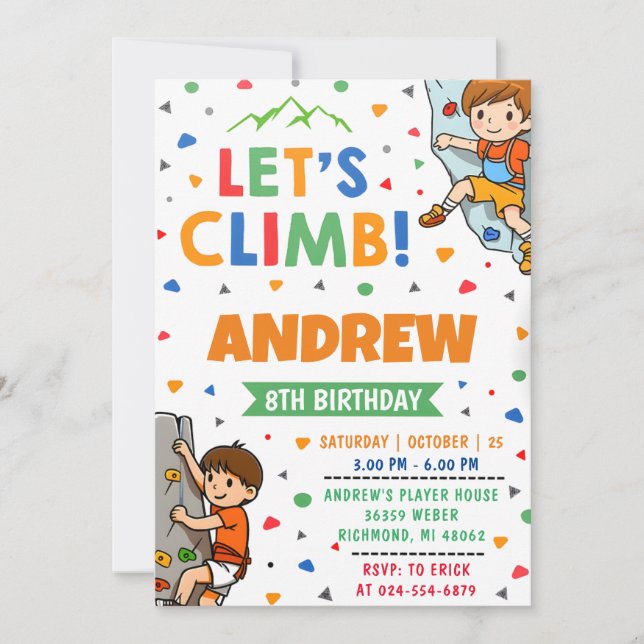 Invitación Cumpleaños del escalado de rock personal (Anverso)