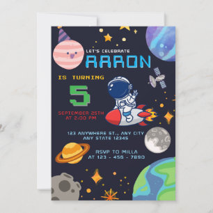Invitación Cumpleaños del espacio exterior con astronauta y p