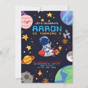 Invitación Cumpleaños del espacio exterior con astronauta y p