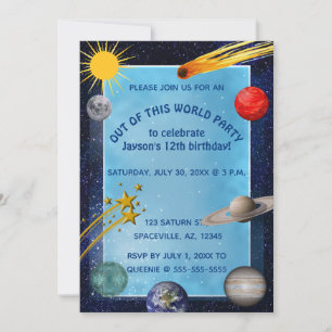Invitación Cumpleaños del espacio exterior editable