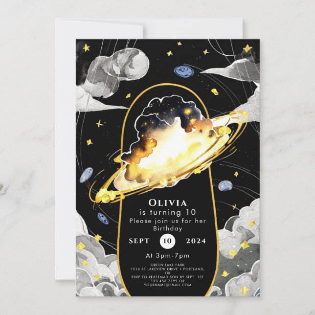 Invitación Cumpleaños del espacio mágico pastoral (Anverso)