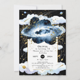 Invitación Cumpleaños del espacio simple celeste
