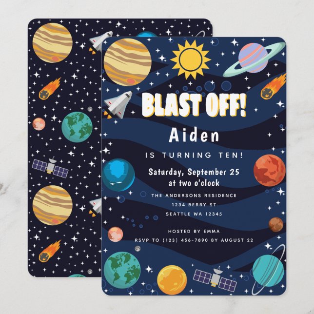 Invitación Cumpleaños del Espacio Ultraterrestre (Anverso / Reverso)