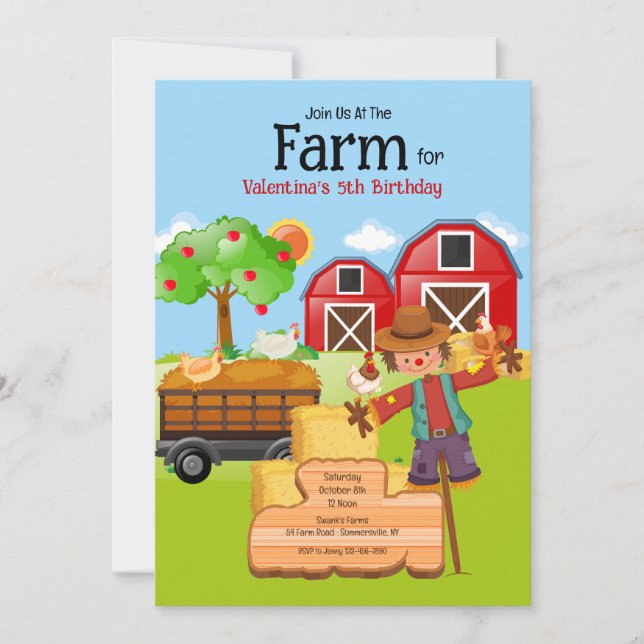 Invitación Cumpleaños del Espantapájaros de la Granja (Anverso)