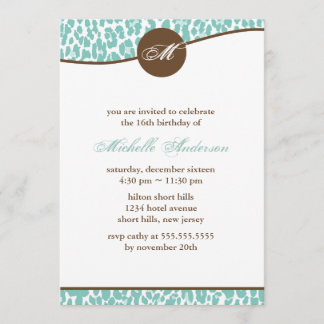 Invitación Cumpleaños del estampado leopardo de la menta
