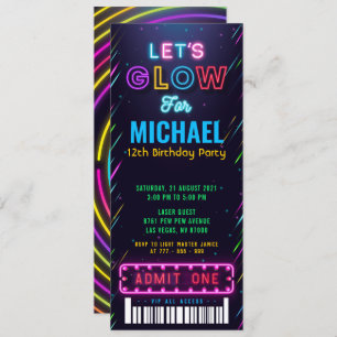Invitación Cumpleaños del Fiesta Boy Glow Ticket Pass