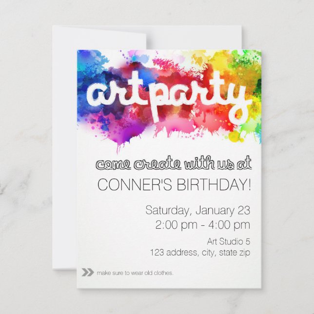 Invitación Cumpleaños del Fiesta de arte (Anverso)