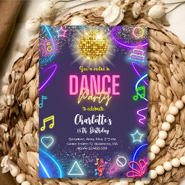 Invitación Cumpleaños del fiesta de baile neón