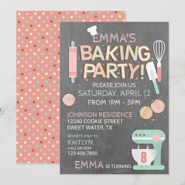 Invitación Cumpleaños del Fiesta de Baking Cookie Letters (Anverso / Reverso)