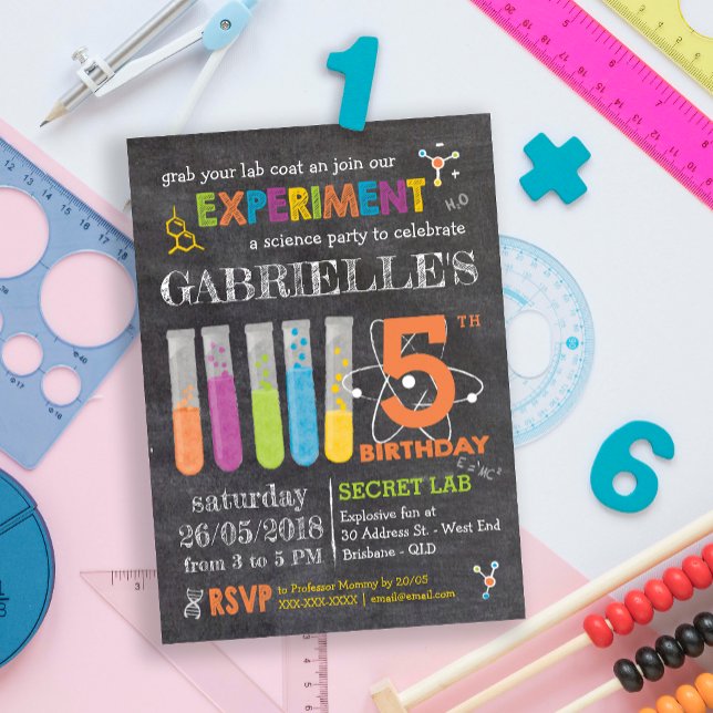 Invitación Cumpleaños del Fiesta de Ciencia Mad de Chalkboard (Subido por el creador)