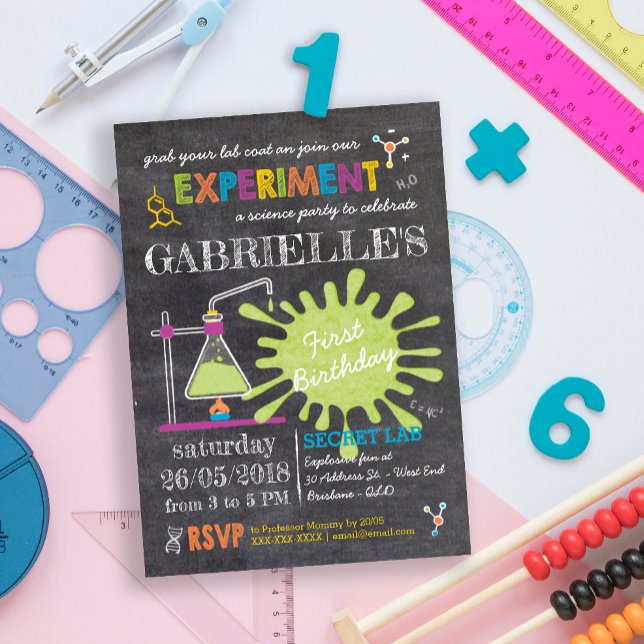 Invitación Cumpleaños del Fiesta de Ciencia Mad de Chalkboard (Subido por el creador)