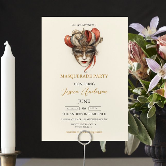 Invitación Cumpleaños del Fiesta de la Mascarada Beige (Subido por el creador)