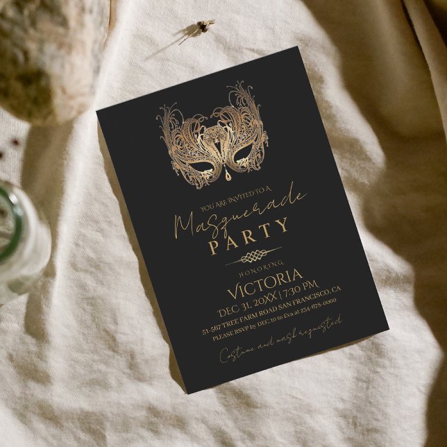 Invitación Cumpleaños del Fiesta de la Mascarada de Oro minim (Subido por el creador)