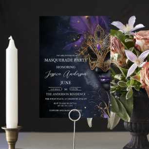 Invitación Cumpleaños del Fiesta de la Mascarada Oscura y Púr