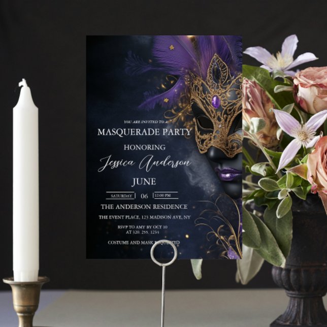 Invitación Cumpleaños del Fiesta de la Mascarada Oscura y Púr (Subido por el creador)